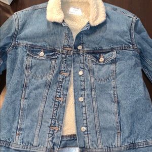 Oversized Sherpa-Lined Boyfriend Jean Jacket
